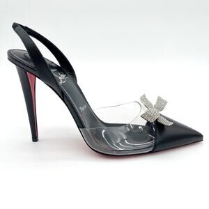 Christian Louboutin Astrinodo Black PVC Crystal Strass Bow Slingback Pumps EU 40